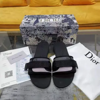 Dior B27 Black Woven Strap Slide Slippers