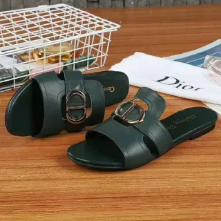 Dior B27 Forest Green Double-Strap Buckle Slippers