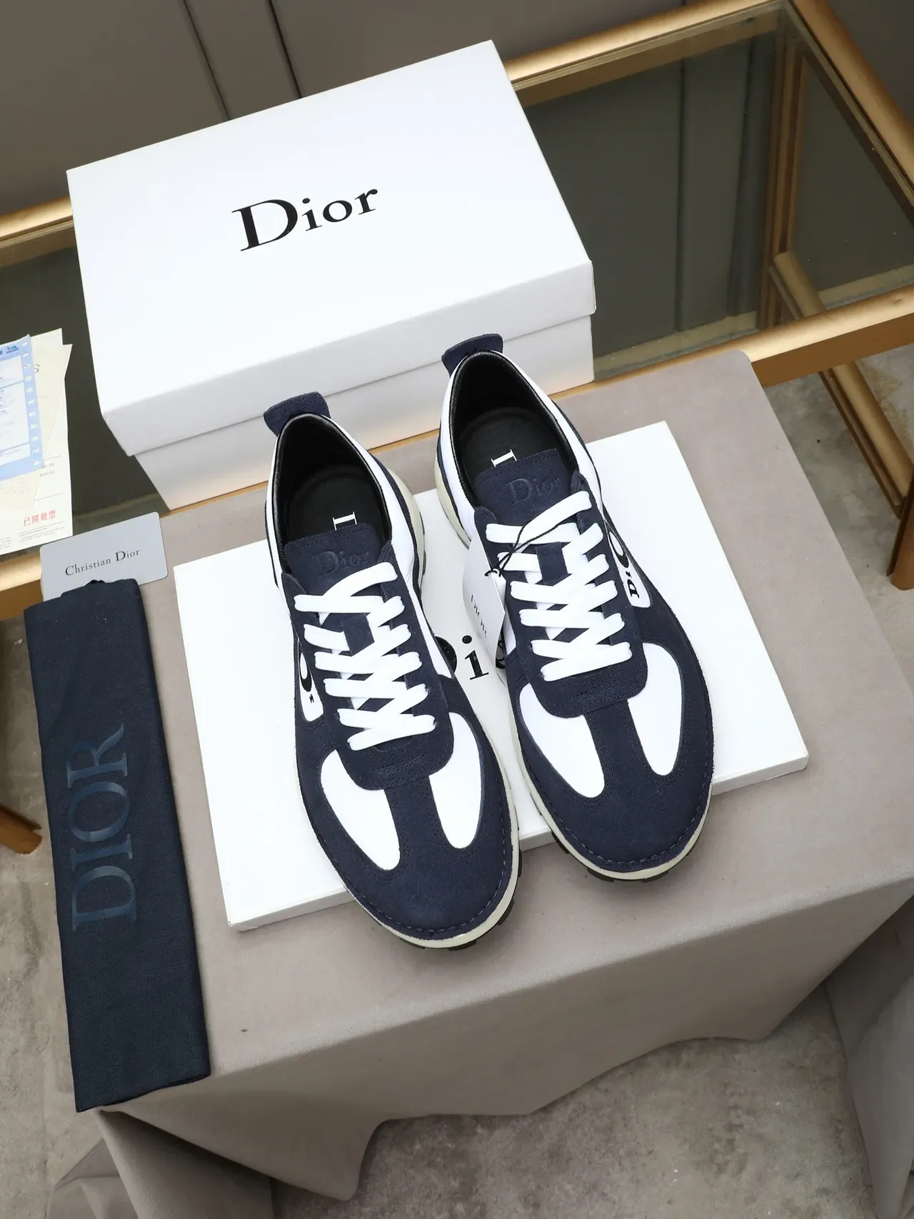 Dior B27 Navy White Colorblock Suede And Synthetic Upper Chunky Sneakers 3