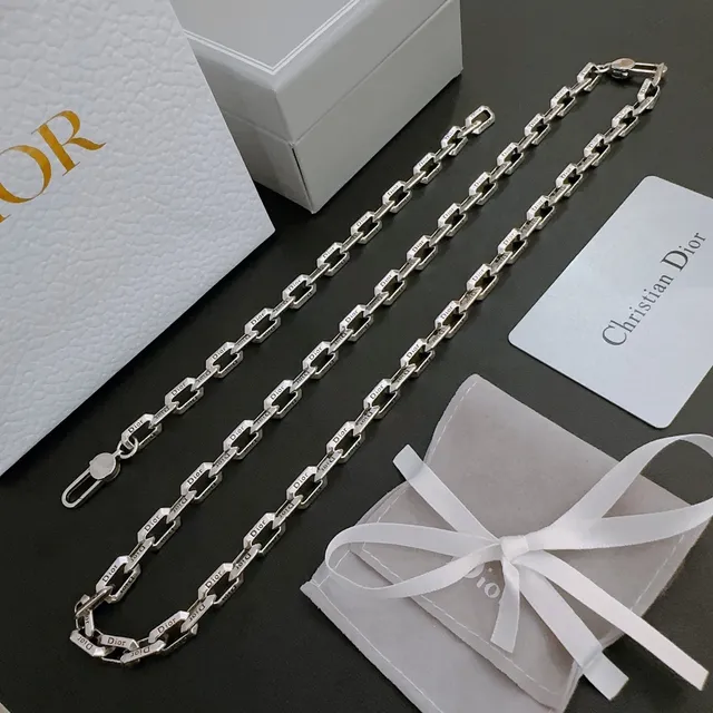 Dior B27 银色 Logo-Engraved 曲链 抛光金属 项链 3