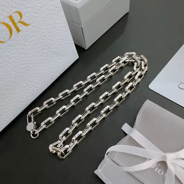 Dior B27 银色 Logo-Engraved 曲链 抛光金属 项链 5