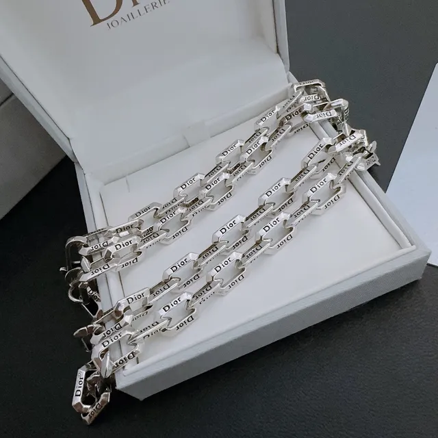Dior B27 银色 Logo-Engraved 曲链 抛光金属 项链 7