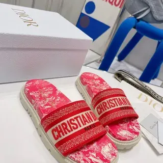 Dior B27 Slide Pink Floral Print Woven Strap Slippers