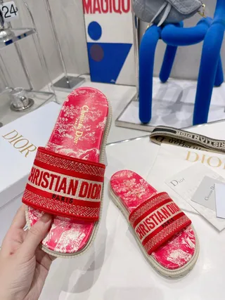 Dior B27 Slide গোলাপি ফ্লোরাল প্রিন্ট উইভড স্ট্র্যাপ স্লিপার 4