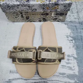 Dior B27 Slide Sandals Camouflage and Gold Strap Slippers