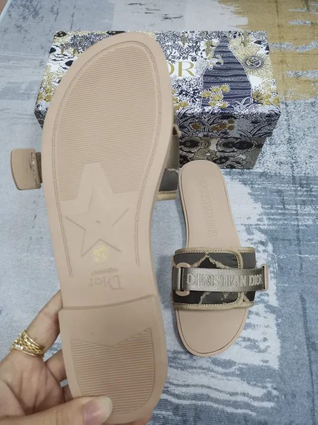 Dior B27 Slide Sandals Camouflage and Gold Strap Slippers 2
