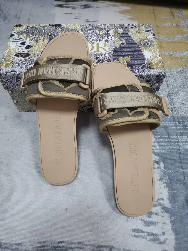 Dior B27 Slide Sandals Camouflage and Gold Strap Slippers 4