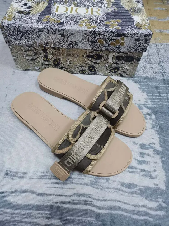Dior B27 Slide Sandals Camouflage and Gold Strap Slippers 6