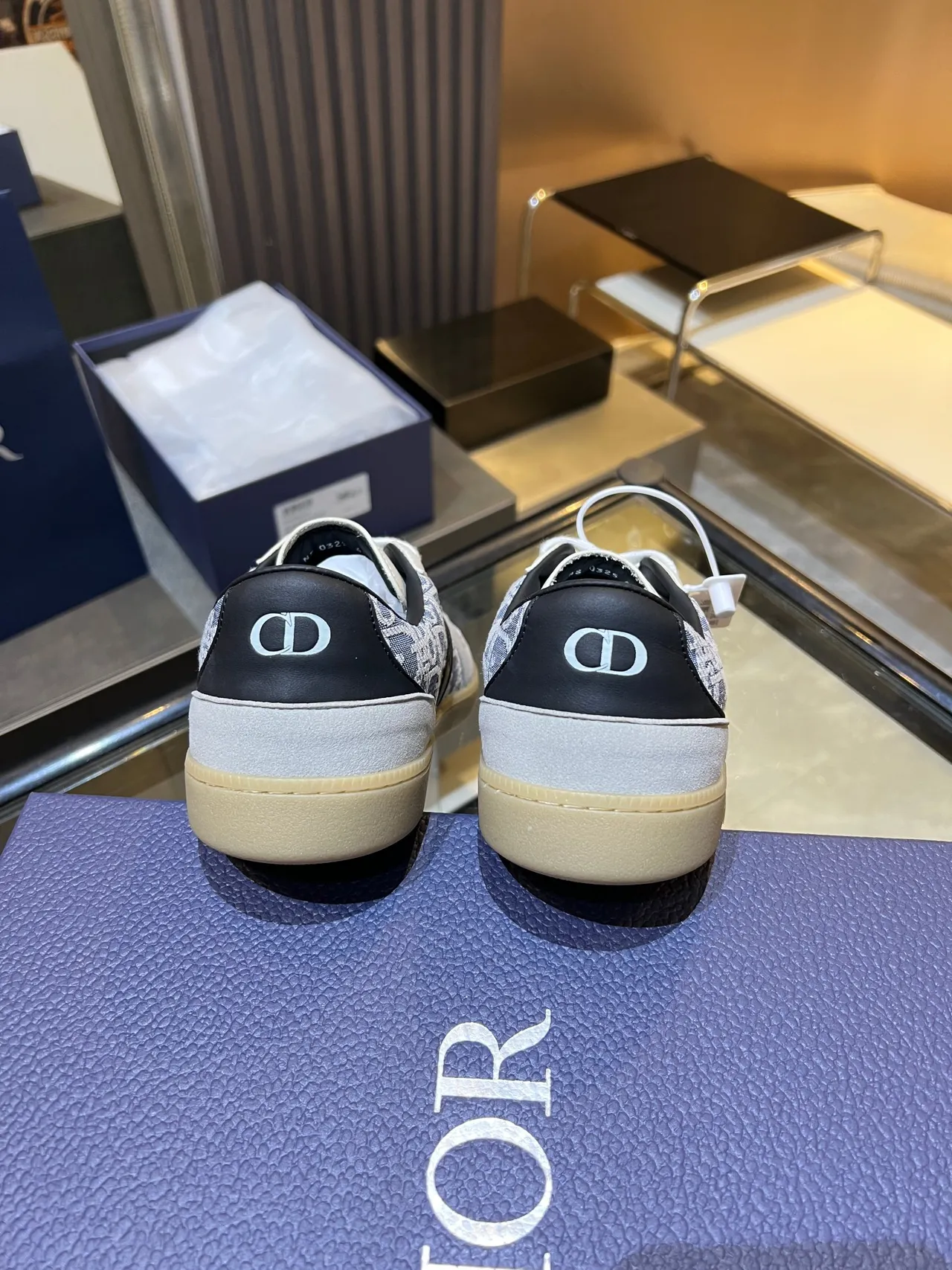 Dior Beige Blue Monogram-Print Textile Suede Overlays Lifestyle Sneakers 2