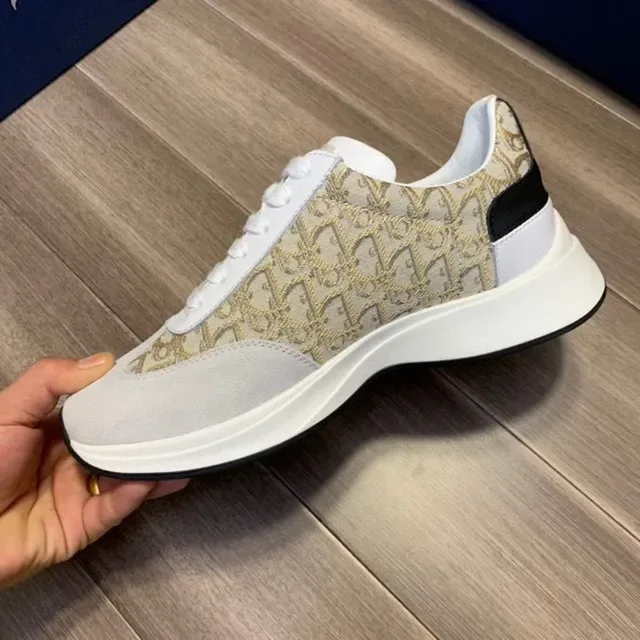 Dior Beige Gray Monogram-Print Textile Suede Overlays Lifestyle Sneakers 2