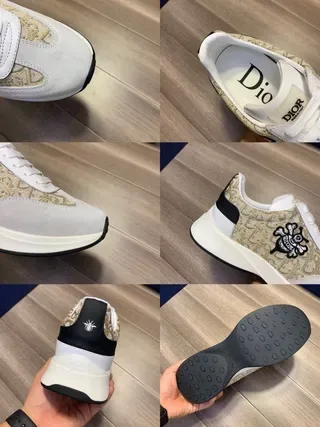 Dior Beige Gray Monogram-Print Textile Suede Overlays Lifestyle Sneakers 3