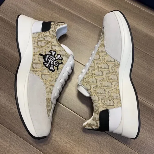 Dior Beige Gray Monogram-Print Textile Suede Overlays Lifestyle Sneakers 4