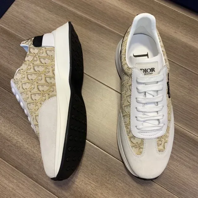 Dior Beige Gray Monogram-Print Textile Suede Overlays Lifestyle Sneakers 5