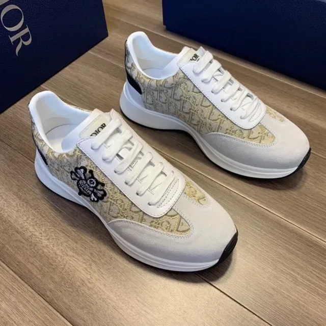 Dior Beige Gray Monogram-Print Textile Suede Overlays Lifestyle Sneakers 7