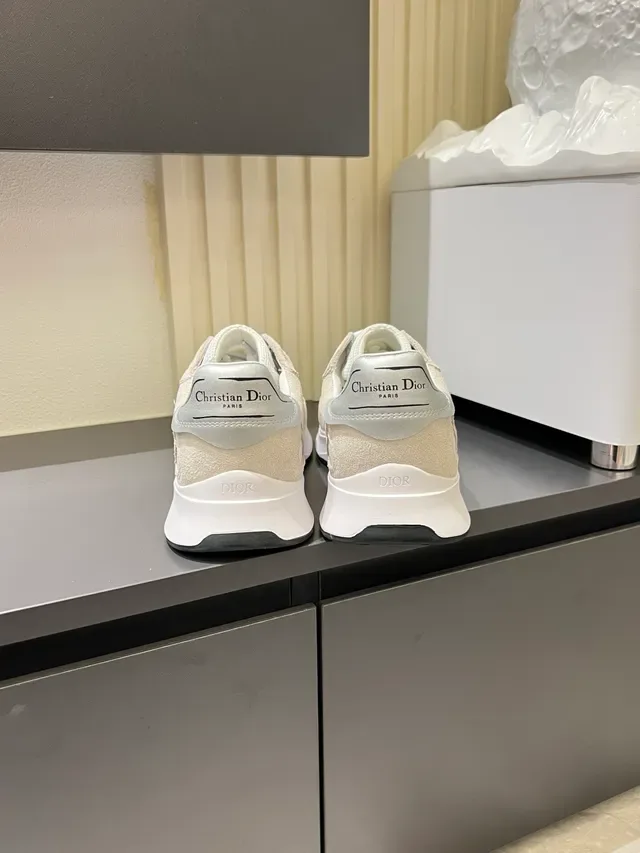 Dior Beige White Monogrammed Suede-Mesh Upper Thick Platform Sole Chunky Sneakers 2