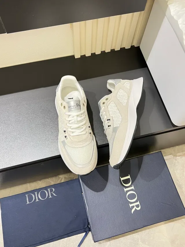 Dior Beige White Monogrammed Suede-Mesh Upper Thick Platform Sole Chunky Sneakers 4