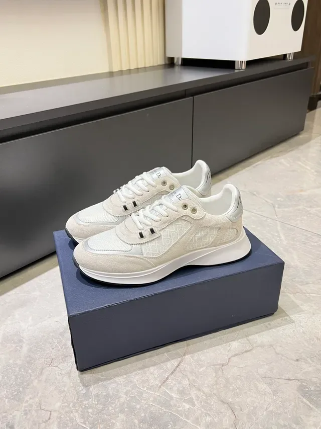 Dior Beige White Monogrammed Suede-Mesh Upper Thick Platform Sole Chunky Sneakers 5
