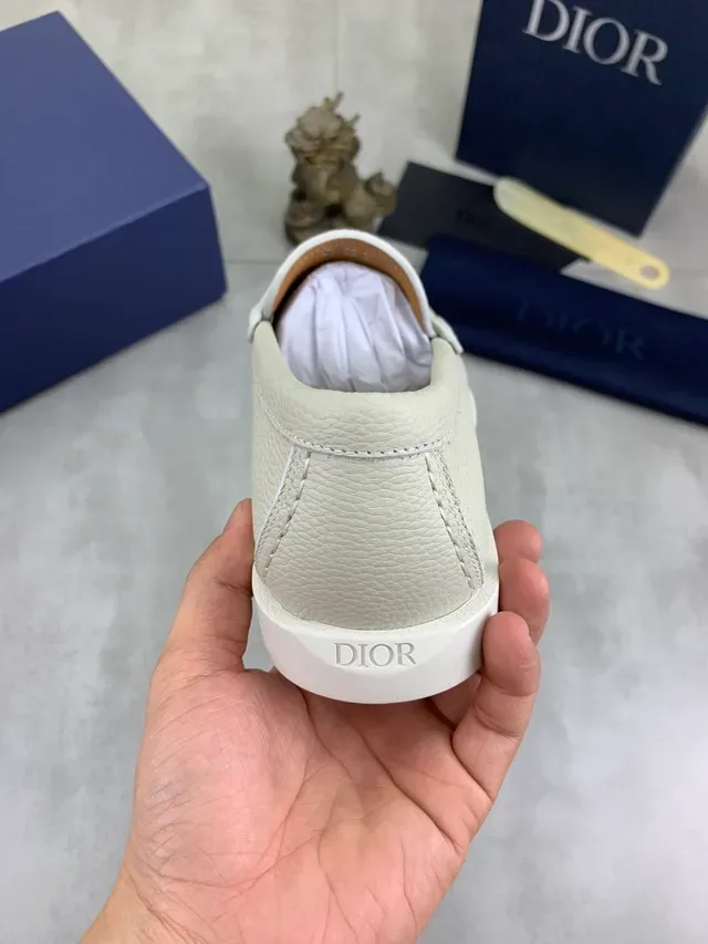 Dior Beige White Pebbled Leather CD Logo Buckle Loafer 3