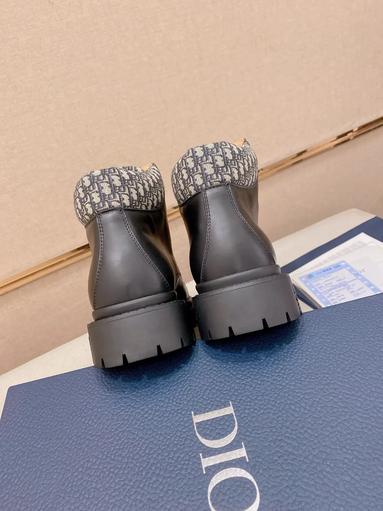 Dior Black Beige Leather Upper Lug Sole Ankle Boots 3