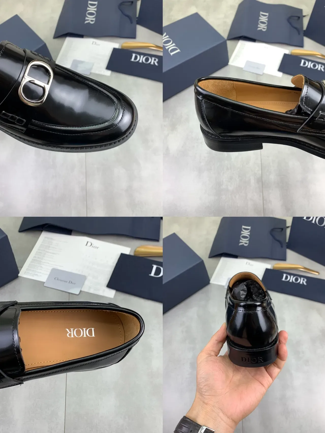 Dior Black Beige Patent Leather D-Shaped Buckle Loafer 2