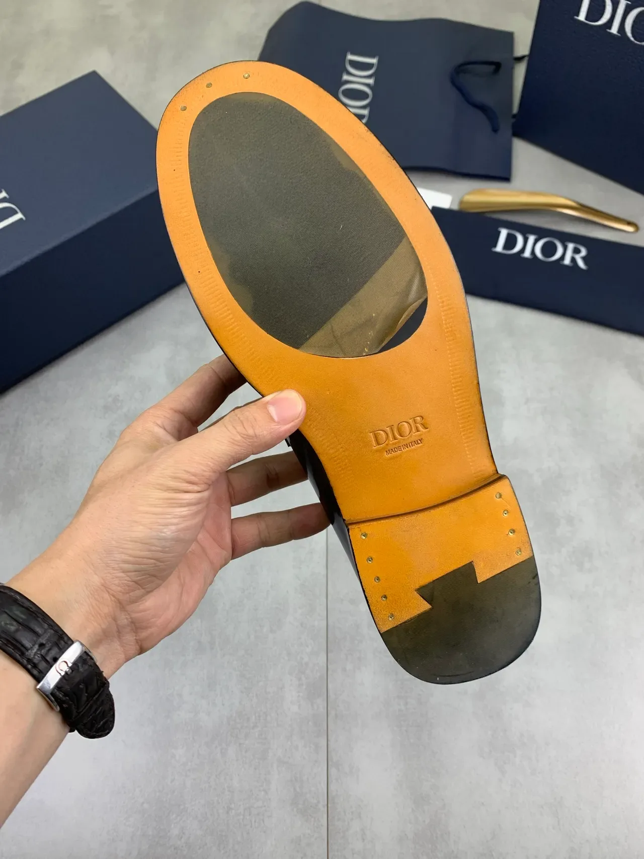 Dior Black Beige Patent Leather D-Shaped Buckle Loafer 3