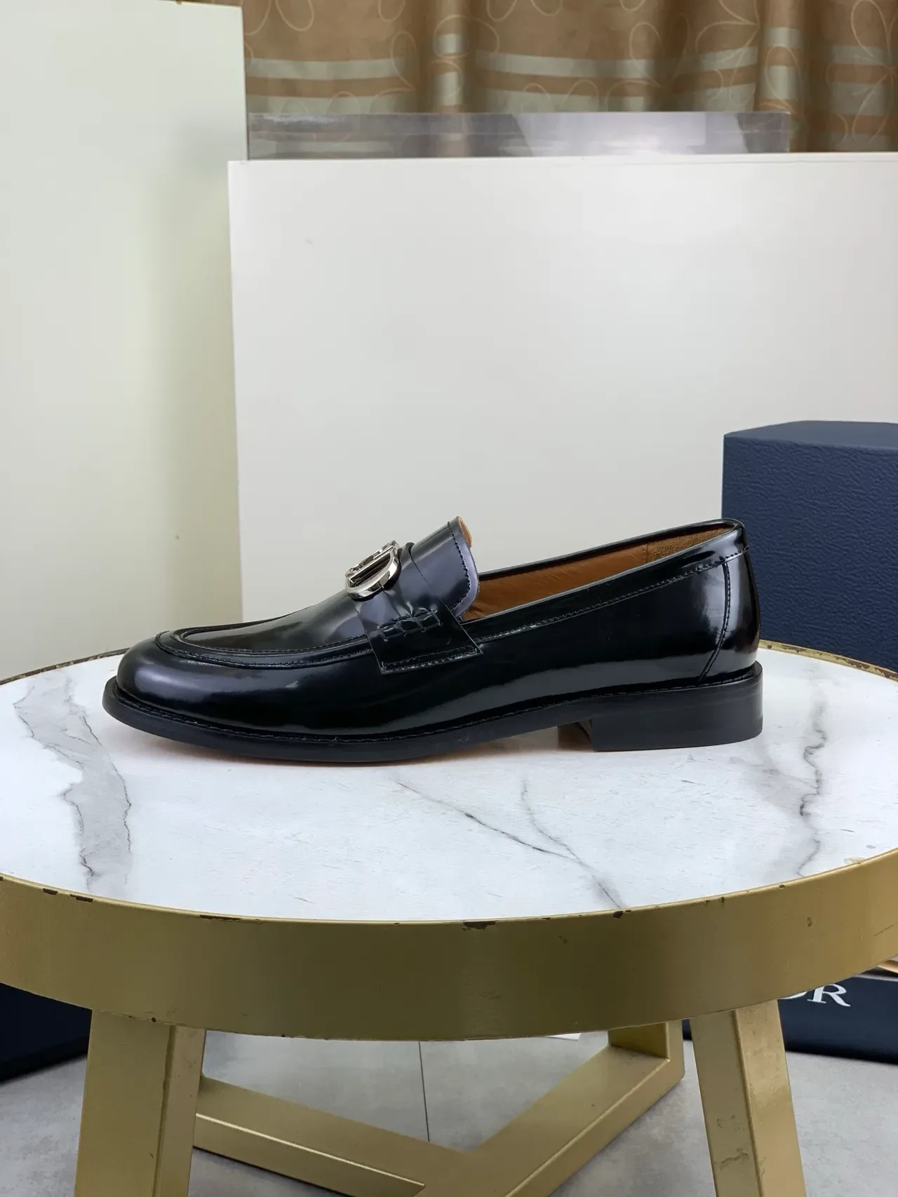Dior Black Beige Patent Leather D-Shaped Buckle Loafer 6