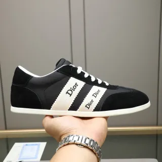 Dior Sneakers Lifestyle Daim et Textile Noir et Beige avec Rayures Logo Dual