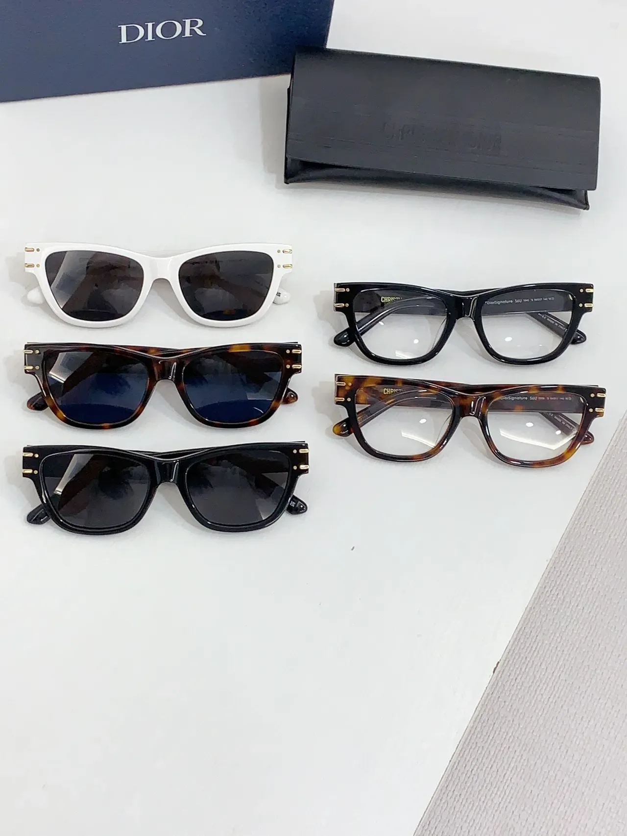 Dior نظارات بصرية أسود بني إطار أسيتات مستطيل أمامي 4
