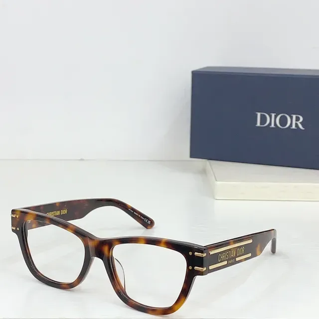 Dior نظارات بصرية أسود بني إطار أسيتات مستطيل أمامي 7
