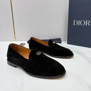 Dior काला भूरा वेलवेट मेटल D-Logo लूफर