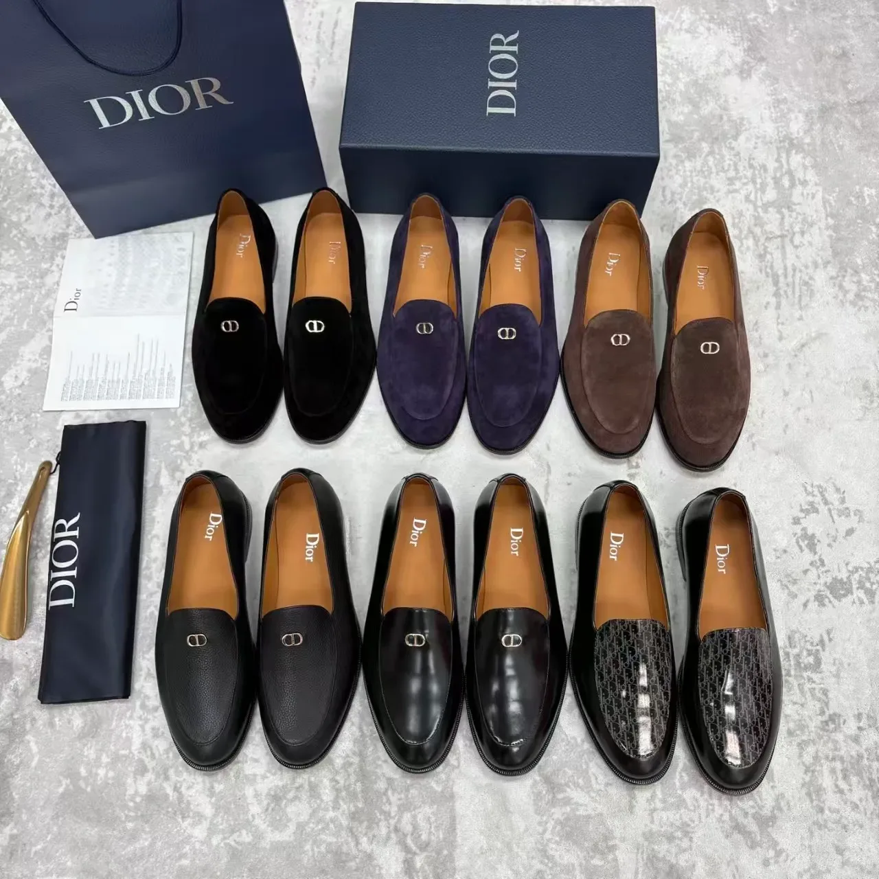 Dior Black Brown Velvet Metal D-Logo Loafer 2