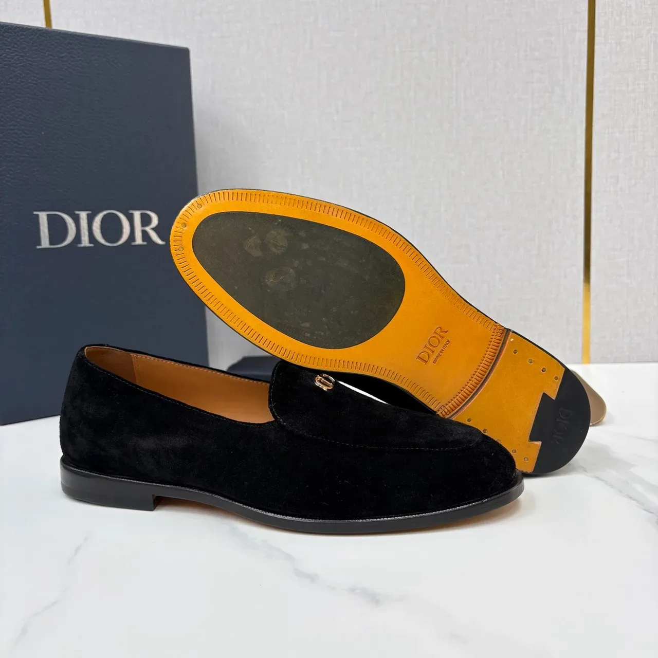 Dior Black Brown Velvet Metal D-Logo Loafer 3