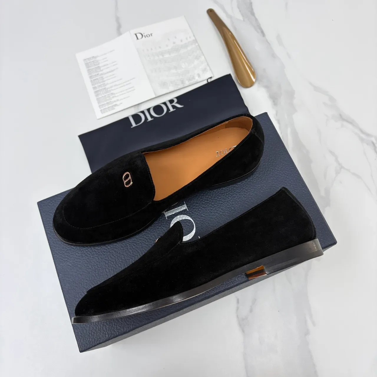 Dior Black Brown Velvet Metal D-Logo Loafer 5