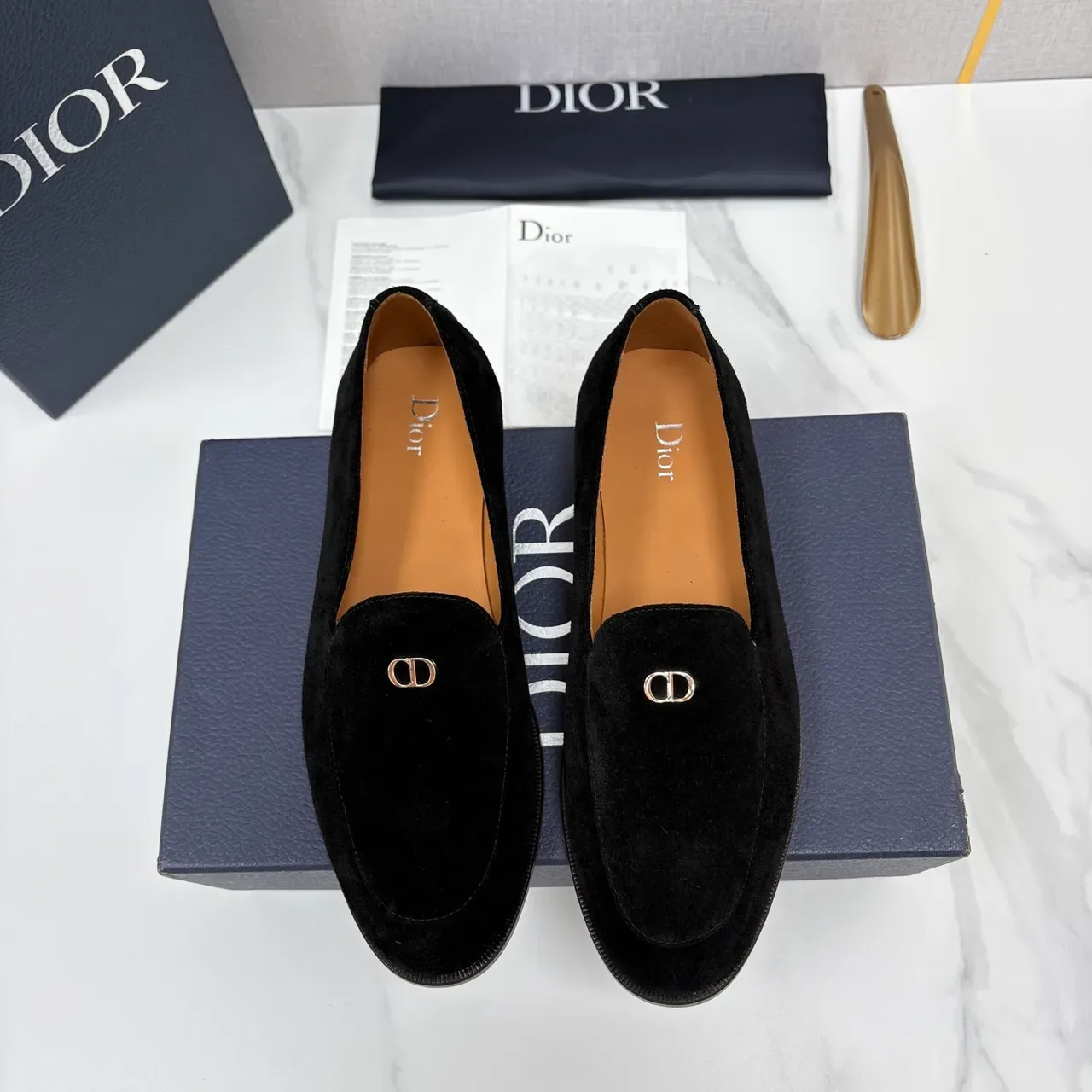 Dior Black Brown Velvet Metal D-Logo Loafer 6