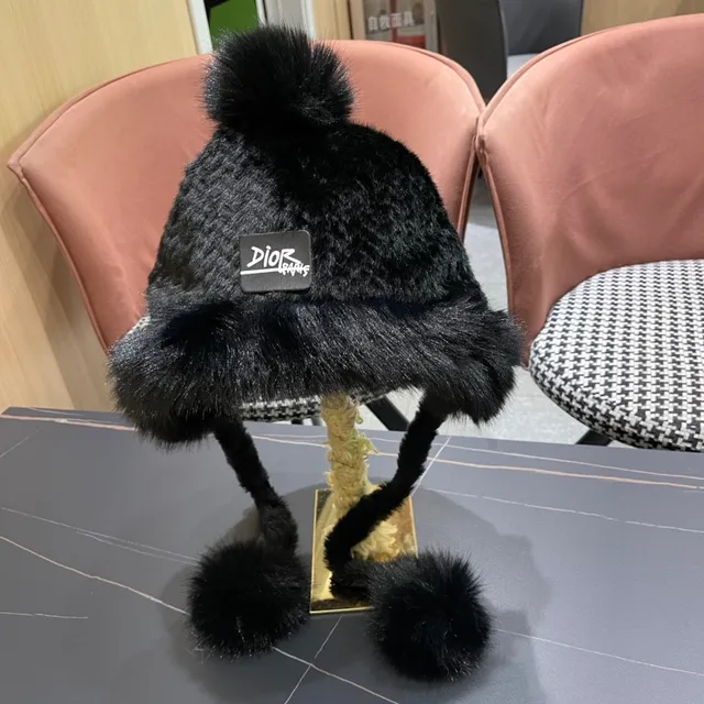 Dior Black Fur-Trimmed Pom-Pom Beanie 10