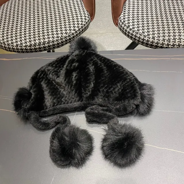 Dior Black Fur-Trimmed Pom-Pom Beanie 2