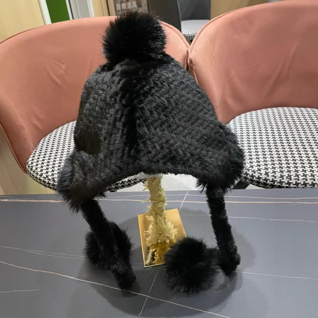 Dior Black Fur-Trimmed Pom-Pom Beanie 4