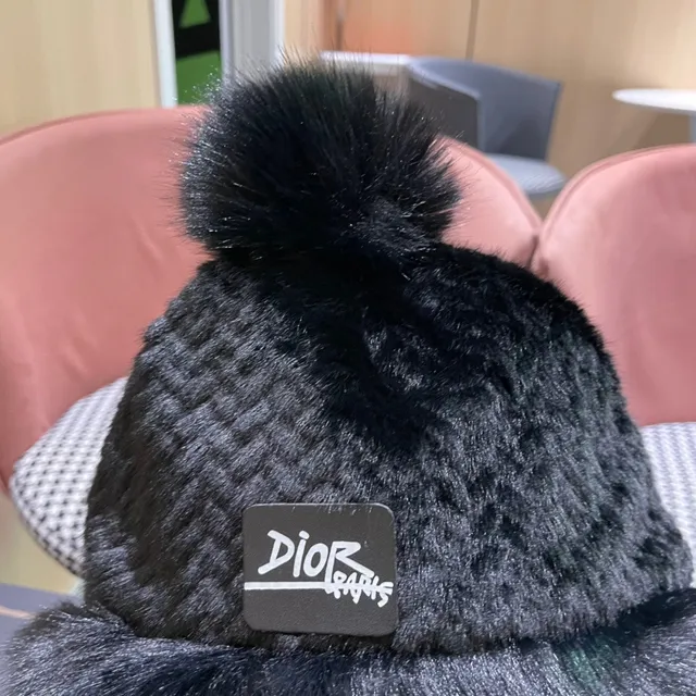 Dior Black Fur-Trimmed Pom-Pom Beanie 5