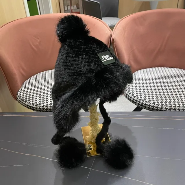 Dior Black Fur-Trimmed Pom-Pom Beanie 7