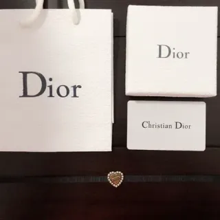 Dior Bracelet avec Pendentif en Forme de Cœur en Ruban Grosgrain Noir et Or