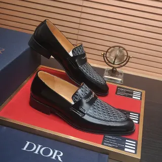 Dior काला भूरा पेटेंट और स्मूथ लेदर ओब्लिक मॉनोग्राम ओवरले लोअफर