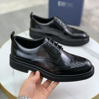 Dior Black High-Gloss Patent Leather Wingtip Detailing Brogue