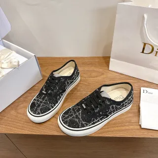 Dior Black White Knit Speckled Upper Low-Top Lace-Up Sneakers