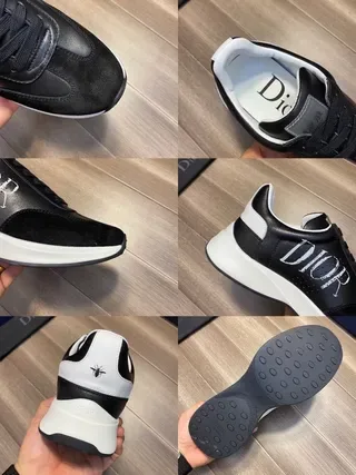Dior Black White Mixed-Material Upper Bold Side Logo Lifestyle Sneakers 5