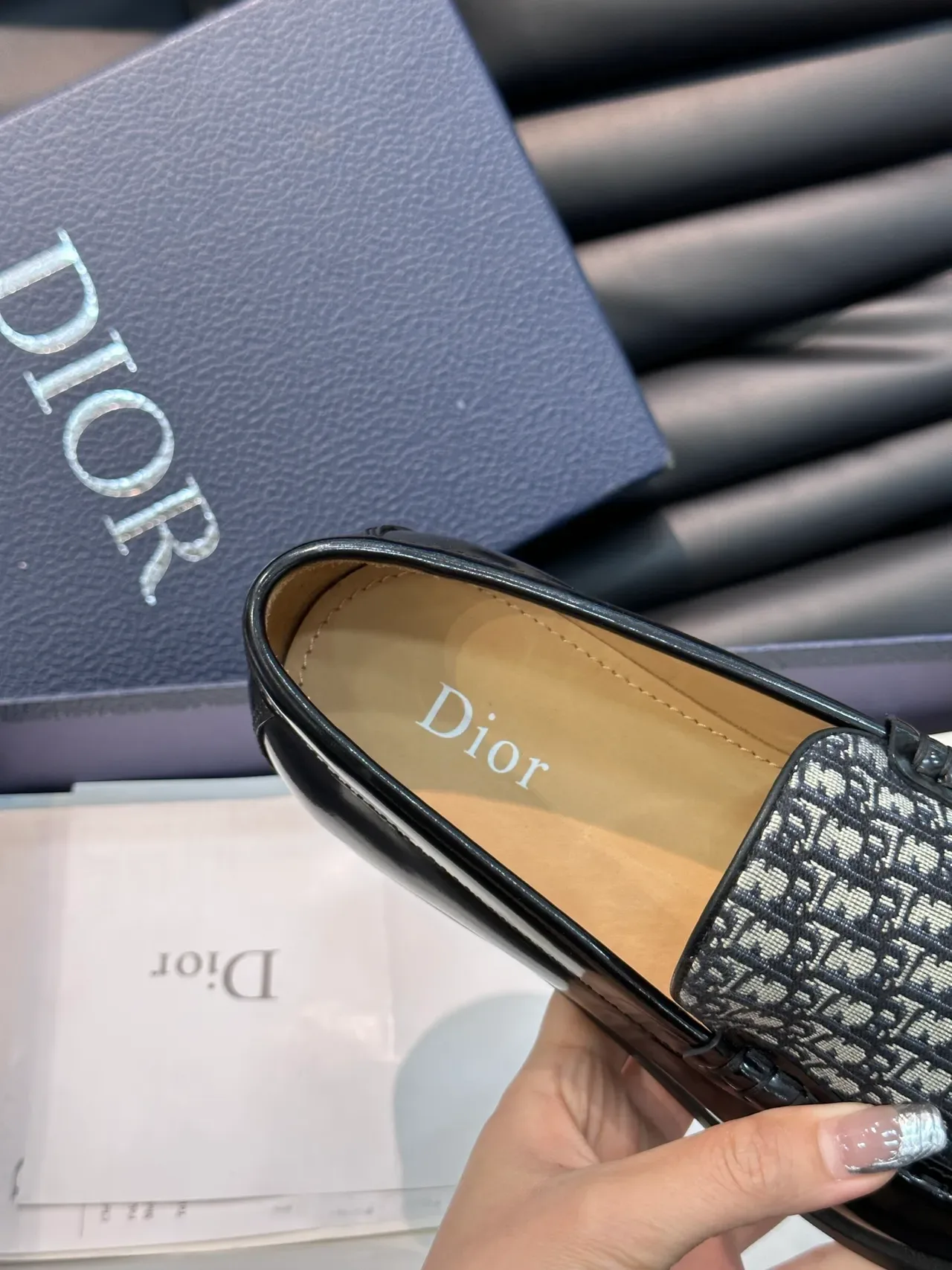 Dior Black White Patent Leather Trim Oblique Jacquard Vamp Loafer 3