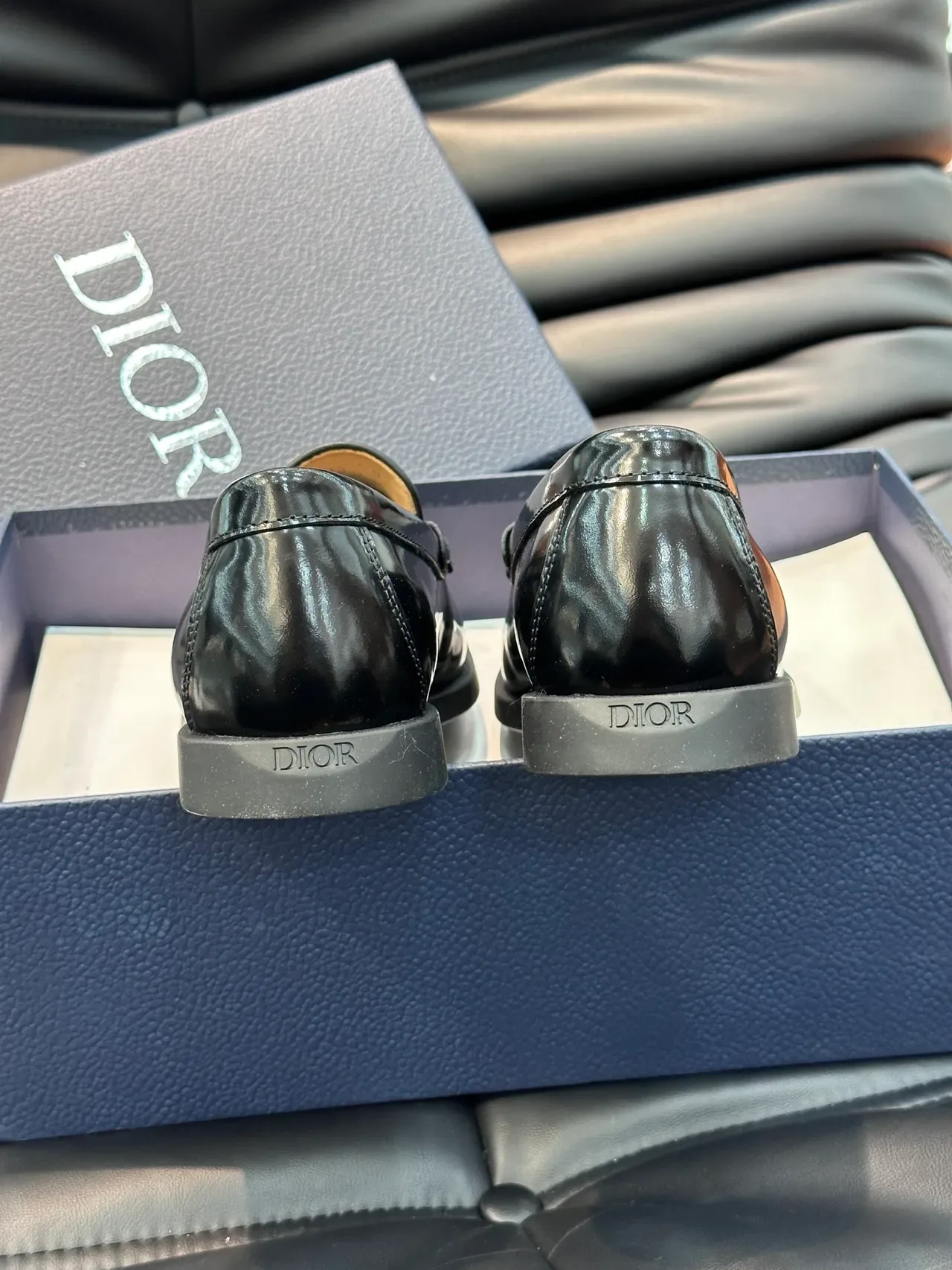 Dior Black White Patent Leather Trim Oblique Jacquard Vamp Loafer 4