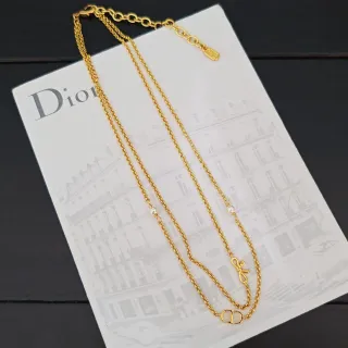 Dior Bow and CD Logo Gold Rope Chain Necklace