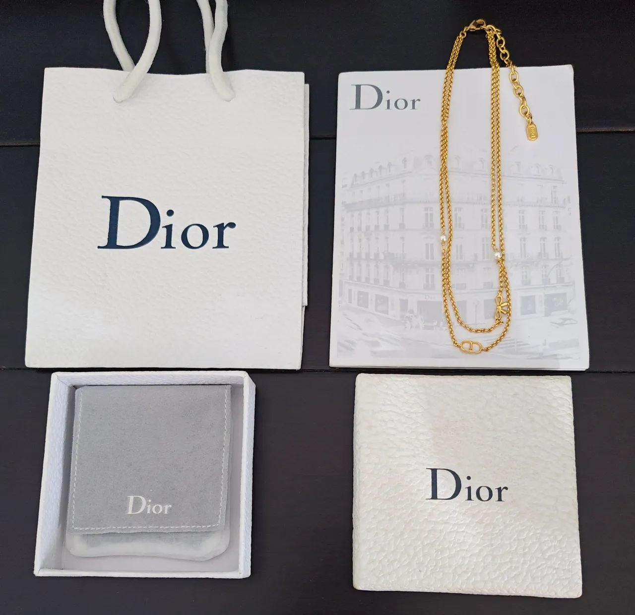 Dior Bow and CD Logo Gold Rope Chain Necklace 2
