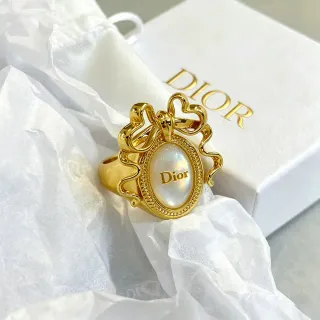 Dior Bow Motif Gold-Tone Mother-of-Pearl Cabochon Ring