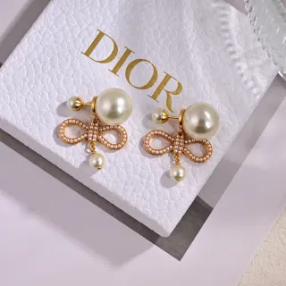 Dior Bow Pearl Gold-Tone Dangling Earrings